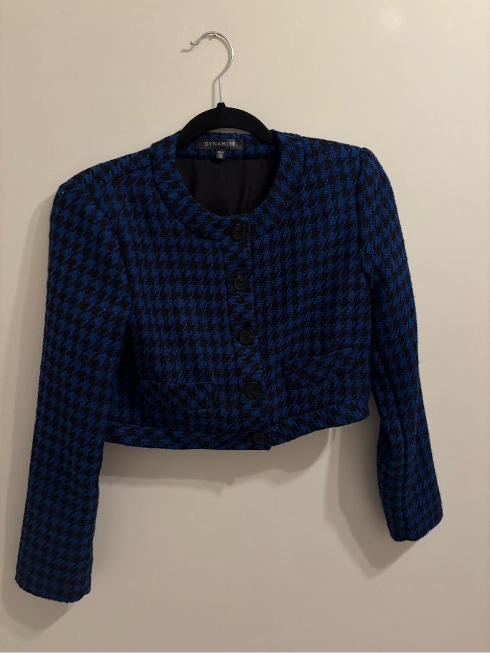 Dynamite Houndstooth Cropped Jacket in Blue & Black Size XS Like New